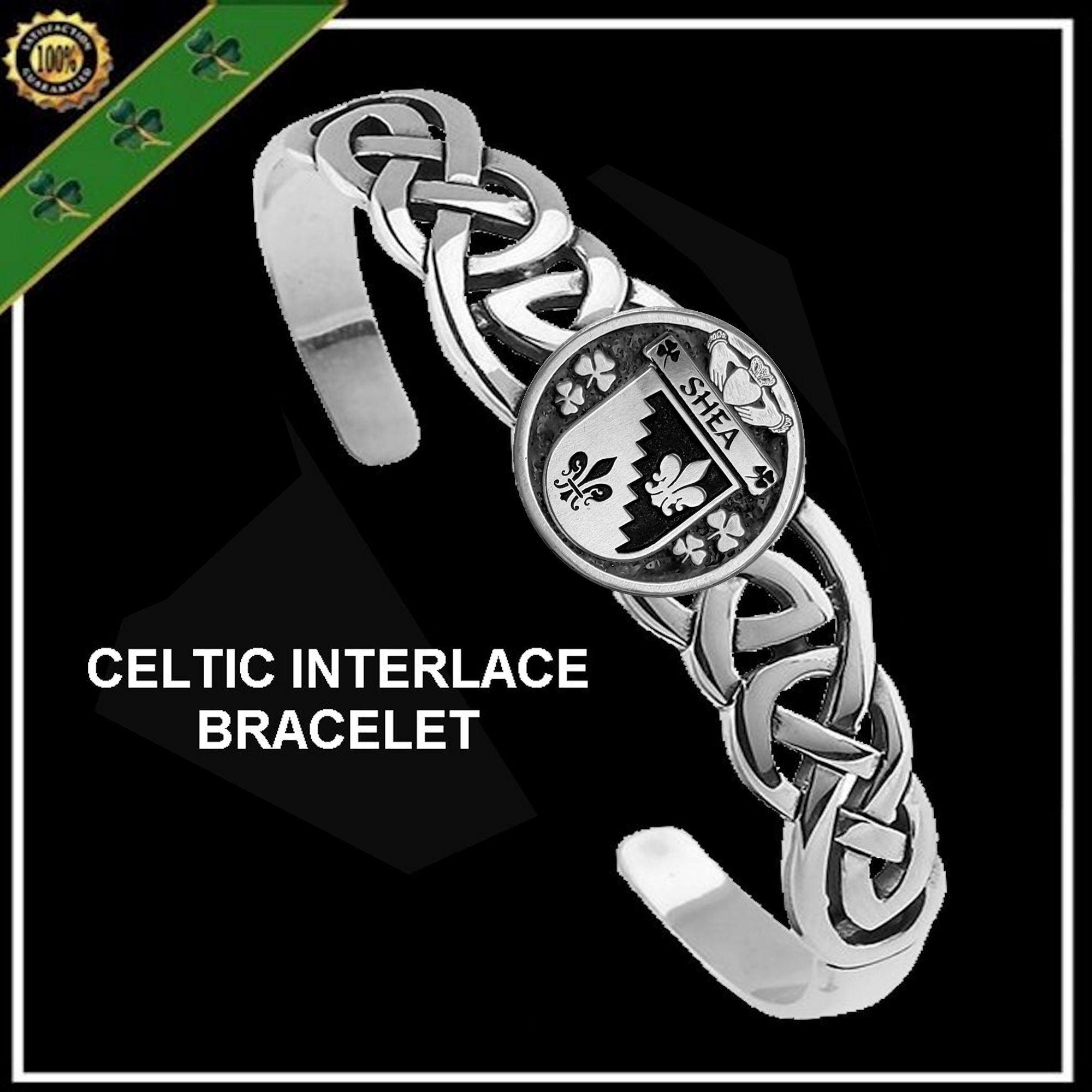 Shea Irish Coat of Arms Disk Cuff Bracelet - Sterling Silver