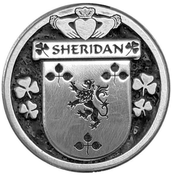 Sheridan Irish Coat of Arms Disk Cuff Bracelet - Sterling Silver