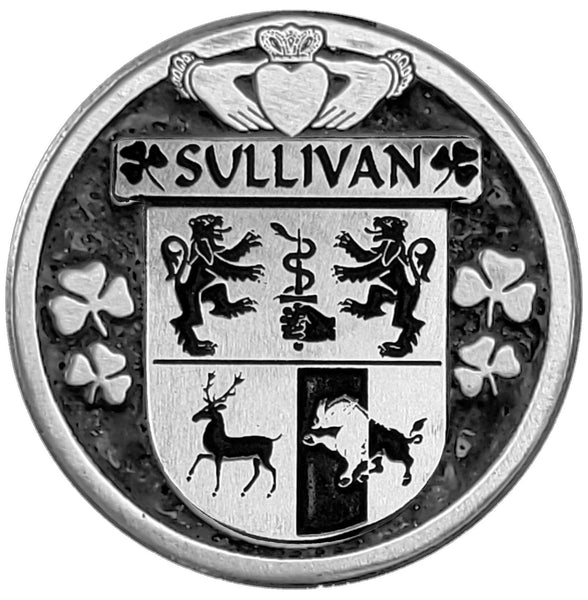 Sullivan Irish Coat of Arms Disk Cuff Bracelet - Sterling Silver