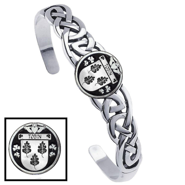 Tobin Irish Coat of Arms Disk Cuff Bracelet - Sterling Silver