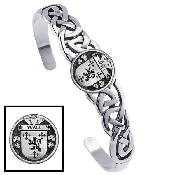 Wall Irish Coat of Arms Disk Cuff Bracelet - Sterling Silver