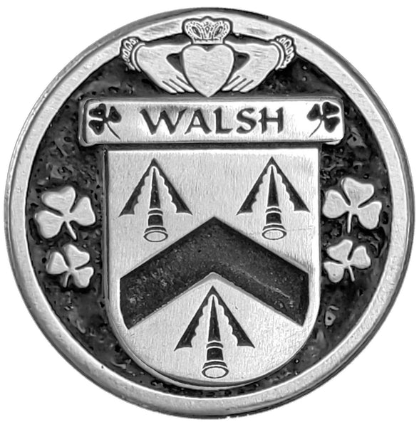 Walsh Irish Coat of Arms Disk Cuff Bracelet - Sterling Silver