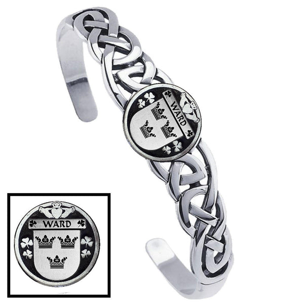 Ward Irish Coat of Arms Disk Cuff Bracelet - Sterling Silver