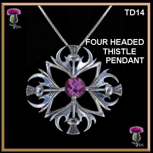 Scottish Thistle Pendant Four Headed - Amethyst Or Cairngorm