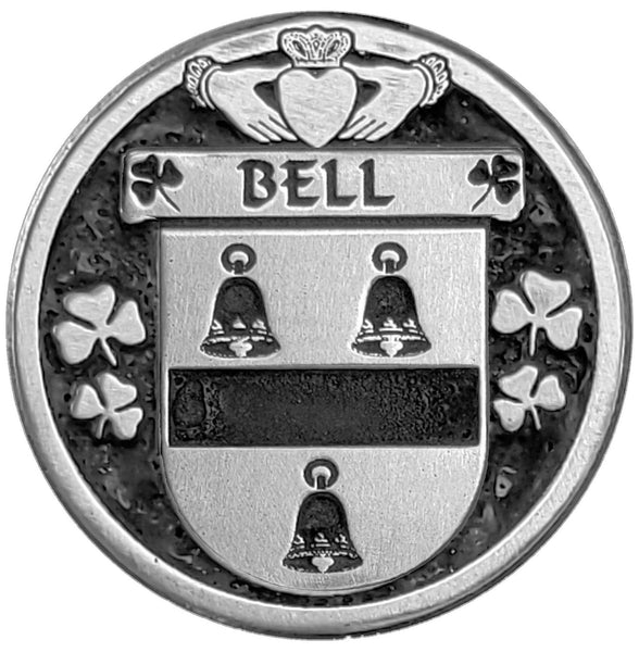 Bell Irish Coat of Arms Disk Cuff Bracelet - Sterling Silver
