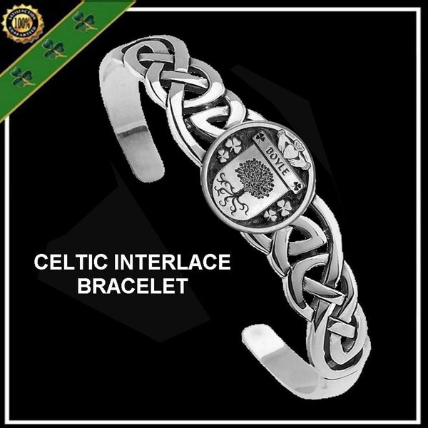 Boyle Irish Coat of Arms Disk Cuff Bracelet - Sterling Silver
