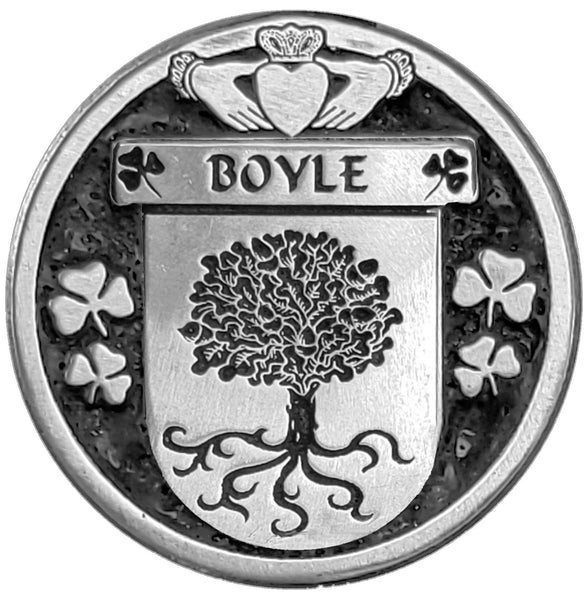 Boyle Irish Coat of Arms Disk Cuff Bracelet - Sterling Silver