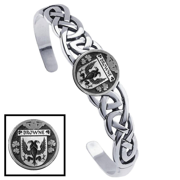 Browne Irish Coat of Arms Disk Cuff Bracelet - Sterling Silver