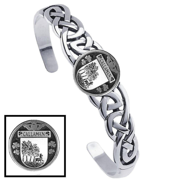 Callahan Irish Coat of Arms Disk Cuff Bracelet - Sterling Silver