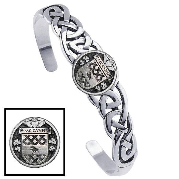 McCann Irish Coat of Arms Disk Cuff Bracelet - Sterling Silver