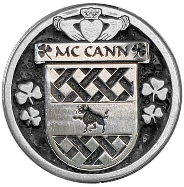 McCann Irish Coat of Arms Disk Cuff Bracelet - Sterling Silver