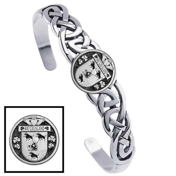 McCausland Irish Coat of Arms Disk Cuff Bracelet - Sterling Silver