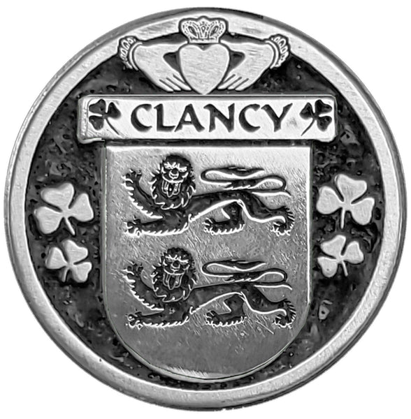 Clancy Irish Coat of Arms Disk Cuff Bracelet - Sterling Silver