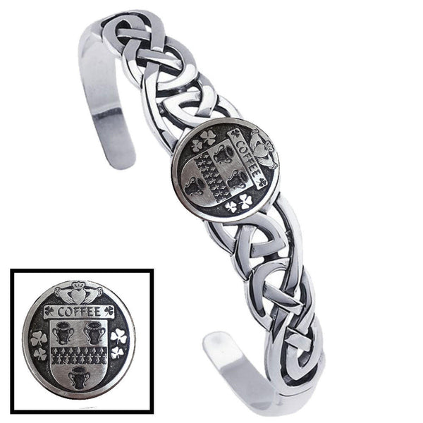 Coffee Irish Coat of Arms Disk Cuff Bracelet - Sterling Silver