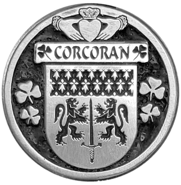 Corcoran Irish Coat of Arms Disk Cuff Bracelet - Sterling Silver