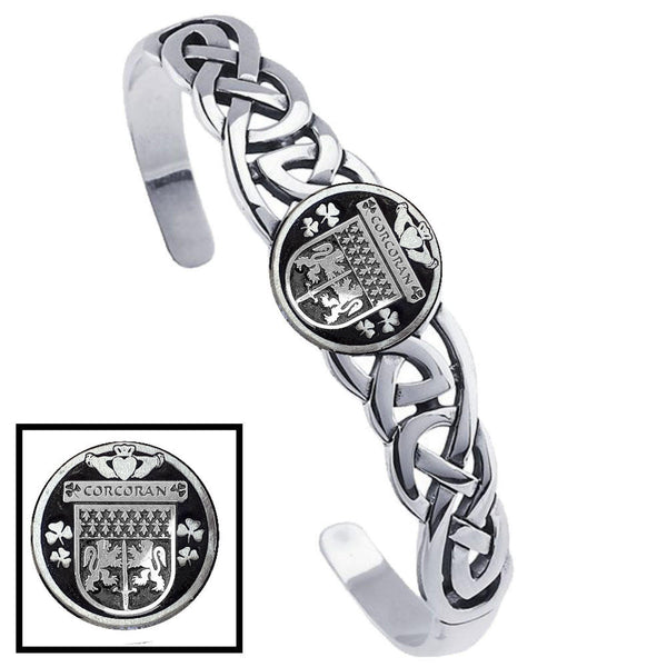Corcoran Irish Coat of Arms Disk Cuff Bracelet - Sterling Silver