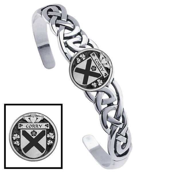Corry Irish Coat of Arms Disk Cuff Bracelet - Sterling Silver
