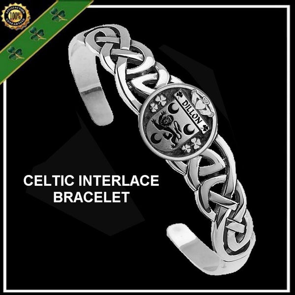 Dillon Irish Coat of Arms Disk Cuff Bracelet - Sterling Silver
