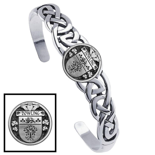 Dowling Irish Coat of Arms Disk Cuff Bracelet - Sterling Silver