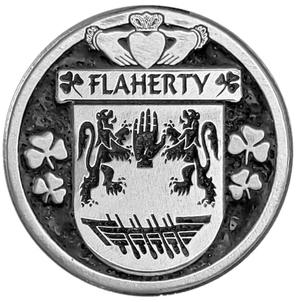 Flaherty Irish Coat of Arms Disk Cuff Bracelet - Sterling Silver