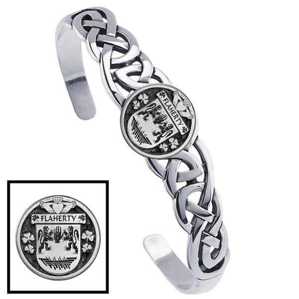 Flaherty Irish Coat of Arms Disk Cuff Bracelet - Sterling Silver