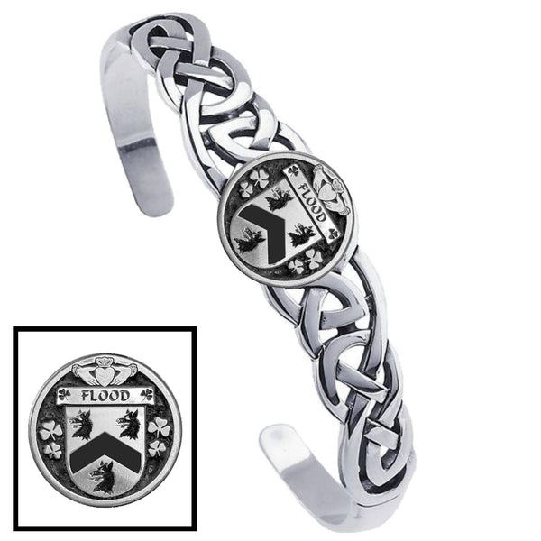 Flood Irish Coat of Arms Disk Cuff Bracelet - Sterling Silver