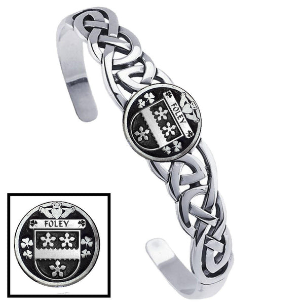 Foley Irish Coat of Arms Disk Cuff Bracelet - Sterling Silver