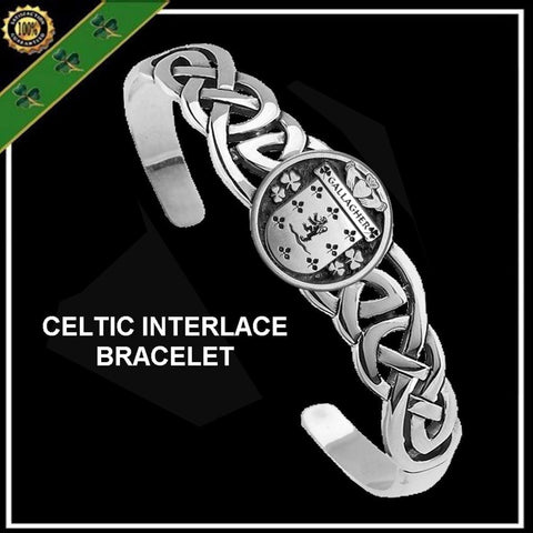 Gallagher Irish Coat of Arms Disk Cuff Bracelet - Sterling Silver
