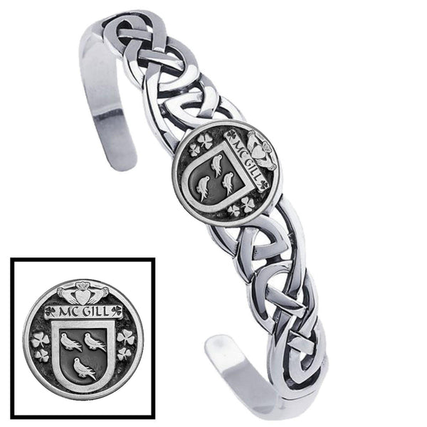 McGill Irish Coat of Arms Disk Cuff Bracelet - Sterling Silver