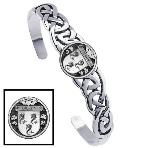 Gilroy Irish Coat of Arms Disk Cuff Bracelet - Sterling Silver