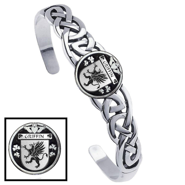 Griffin Irish Coat of Arms Disk Cuff Bracelet - Sterling Silver