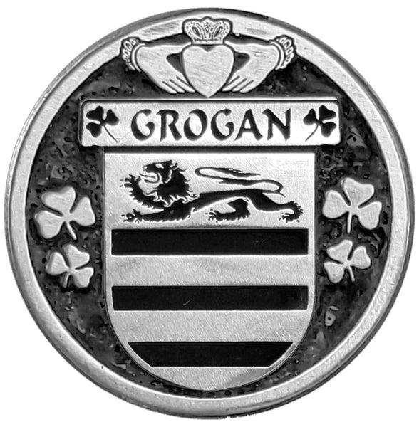 Grogan Irish Coat of Arms Disk Cuff Bracelet - Sterling Silver