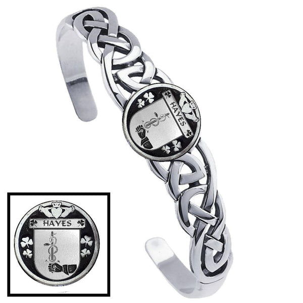 Hayes Irish Coat of Arms Disk Cuff Bracelet - Sterling Silver