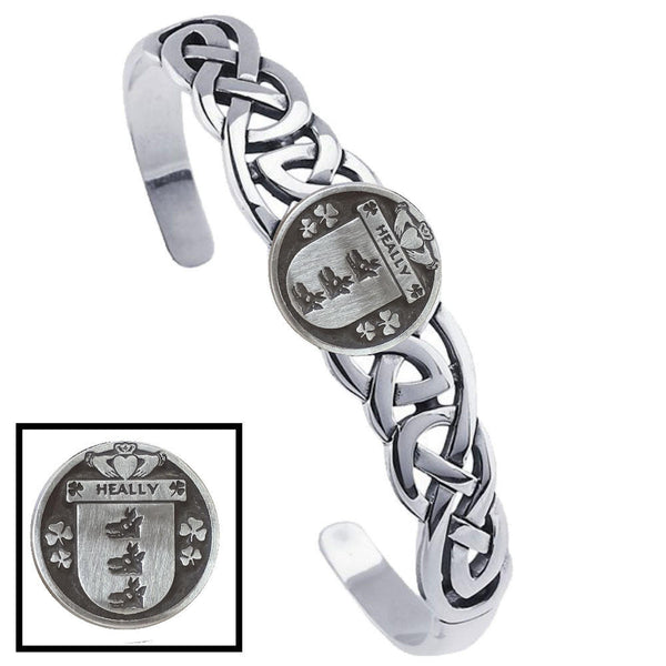 Healy Irish Coat of Arms Disk Cuff Bracelet - Sterling Silver