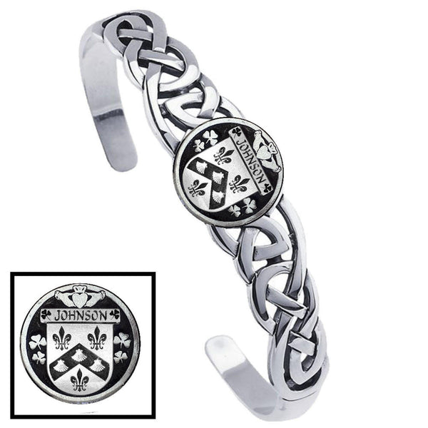 Johnson Irish Coat of Arms Disk Cuff Bracelet - Sterling Silver