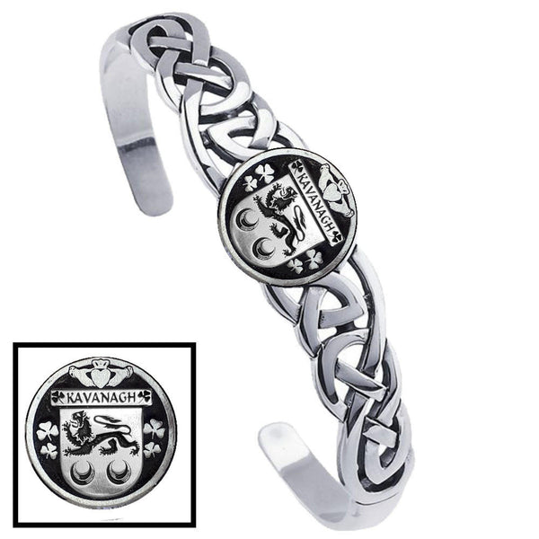 Kavanagh Irish Coat of Arms Disk Cuff Bracelet - Sterling Silver