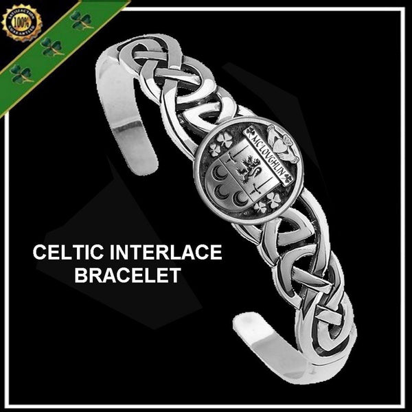 McLoughlin Irish Coat of Arms Disk Cuff Bracelet - Sterling Silver
