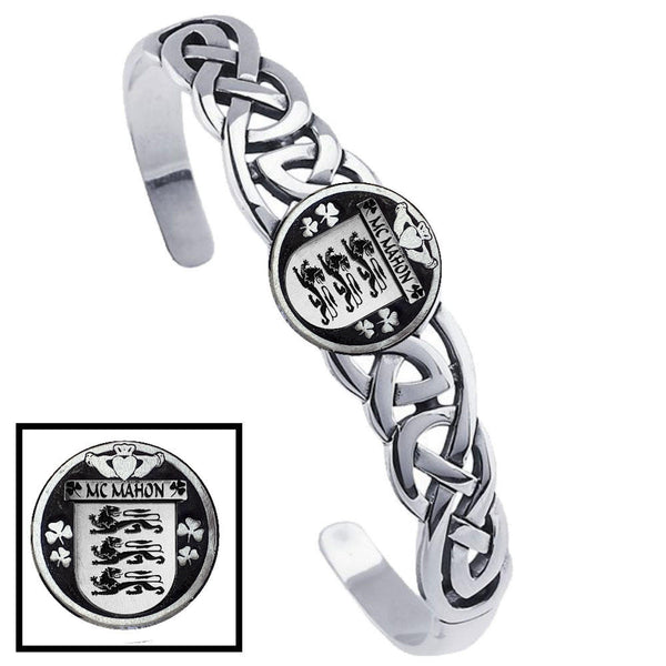 McMahon Irish Coat of Arms Disk Cuff Bracelet - Sterling Silver