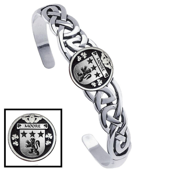 Moore Irish Coat of Arms Disk Cuff Bracelet - Sterling Silver