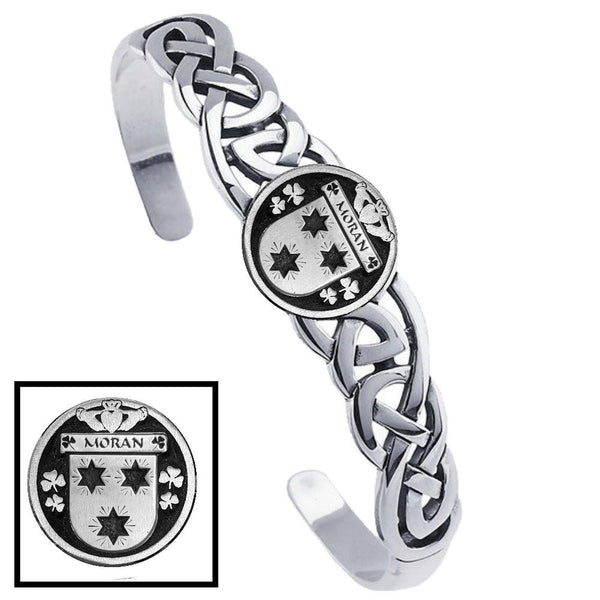 Moran Irish Coat of Arms Disk Cuff Bracelet - Sterling Silver