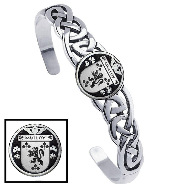 Mulloy Irish Coat of Arms Disk Cuff Bracelet - Sterling Silver