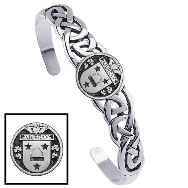 Murray 2 Irish Coat of Arms Disk Cuff Bracelet - Sterling Silver