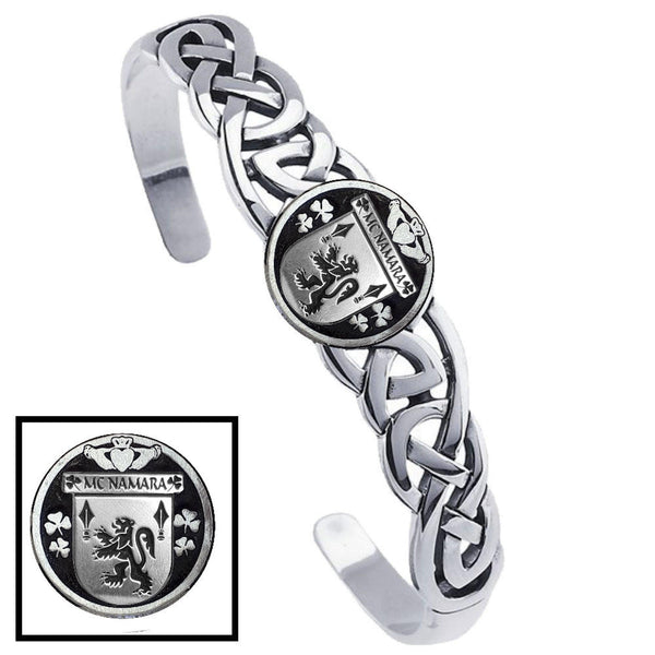 McNamara Irish Coat of Arms Disk Cuff Bracelet - Sterling Silver