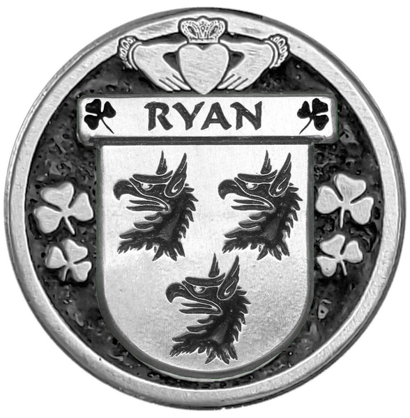 Ryan Irish Coat of Arms Disk Cuff Bracelet - Sterling Silver