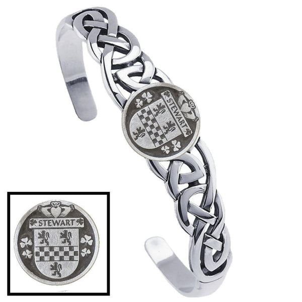 Stewart Irish Coat of Arms Disk Cuff Bracelet - Sterling Silver