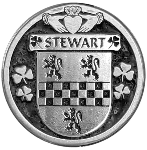 Stewart Irish Coat of Arms Disk Cuff Bracelet - Sterling Silver