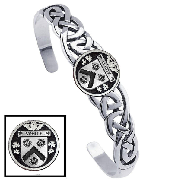 White Irish Coat of Arms Disk Cuff Bracelet - Sterling Silver