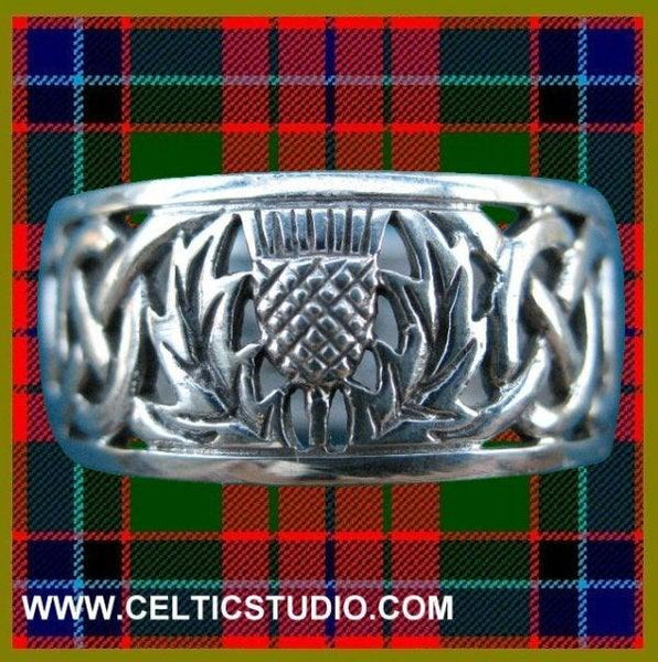 Wild Thistle Interlace Ring Celtic Band Wedding Ring - Sterling Silver