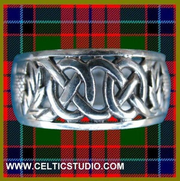 Wild Thistle Interlace Ring Celtic Band Wedding Ring - Sterling Silver
