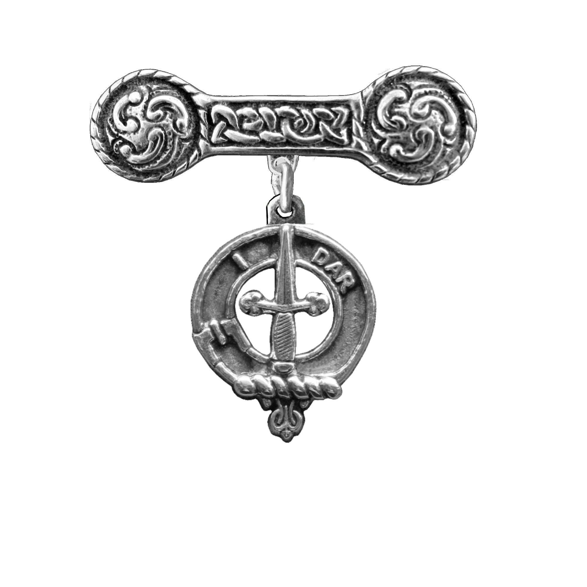 Dalzell Clan Crest Iona Bar Brooch - Sterling Silver